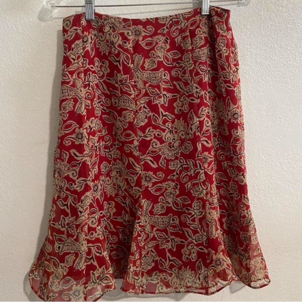 Kathie Lee Collection Red and Cream Floral Midi Skirt